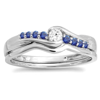 10k White Gold 1/4ct TDW Round Blue Sapphire and White Diamond Bridal Engagement Wedding Ring Set (I-J, I2-I3)