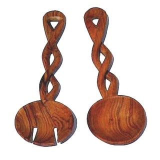Olive Wood Spoon and Fork Serving Utensils Set (Kenya)
