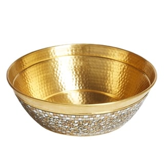 Sinkology Shockley 16 inch Solid Brass Vessel Sink with Hand Applied Champgane Glass Mosiac Exterior