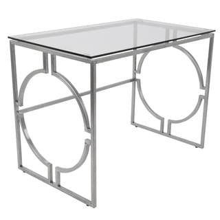 Dynasty Contemporary Desk in Brushed Stainless Steel + Clear Glass