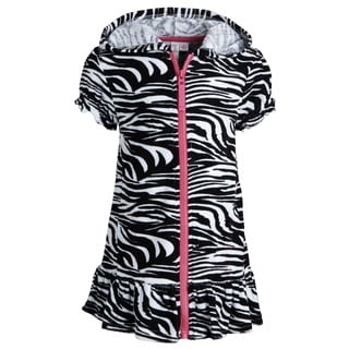 Pink Platinum Girls Warm Short Sleeve Terry Coverup Swim Robe with Hood