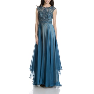 MacDuggal Women's Beaded Fit and Flare Cap Sleeve Evening Gown