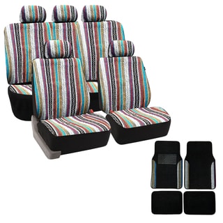 Baja Inca 12-piece Saddle Blanket Seat Covers Set with Match Plush Two-tone Carpet Floor Mat