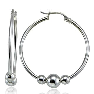 Mondevio High Polished 3 Bead Round Hoop Earrings, 28mm