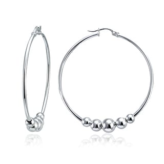 Mondevio High Polished 5 Bead Round Hoop Earrings, 42mm