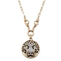 PalmBeach Gold Overlay Round White and Green Crystal Leopard Pendant Necklace