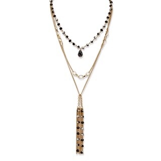 PalmBeach Gold Overlay Black and Charcoal Glass Beaded Multi-Strand Tassel Necklace