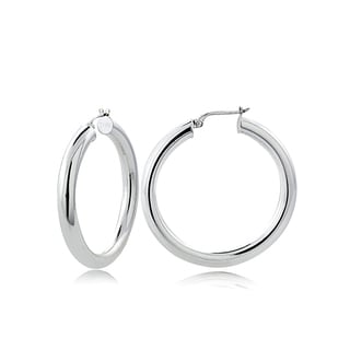 Mondevio High Polished 4mm Round Hoop Earrings, 30mm-50mm