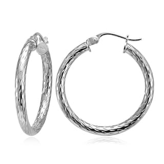 Mondevio 2.5mm Diamond-Cut Round Hoop Earrings 25mm-50mm