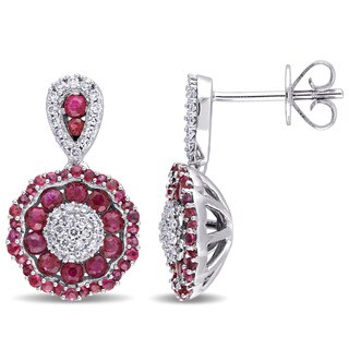 Miadora Signature Collection 14k White Gold Ruby and 1/4ct TDW Diamond Medallion Earrings (G-H, SI1-SI2)