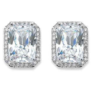 PalmBeach Silver Overlay Emerald-cut Cubic Zirconia Halo Stud Earrings