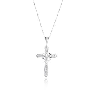 Andrew Charles 14k White Gold 1/10ct TDW Diamond Cross Pendant Necklace (H-I, SI2-I1)