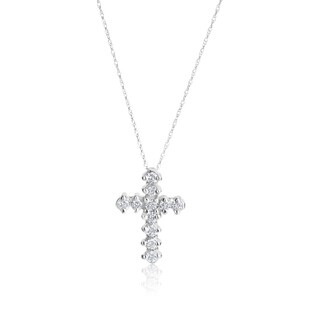 Andrew Charles 14k White Gold 1/2ct TDW Diamond Cross Pendant Necklace (H-I, SI2-I1)