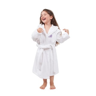 Sweet Kids Turkish Cotton Terry White with Lavender Monogram Hooded Bathrobe