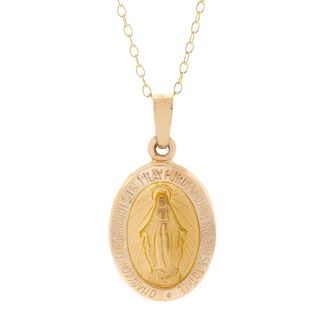 Pori 14k Yellow Gold Oval Miraculous Virgin Mary Medal Necklace