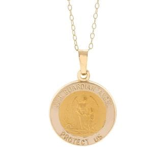 Pori 14k Yellow Gold Our Guardian Angel Medal Necklace