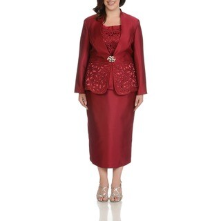 Giovanna Collection Women's Plus Size Cut-Out Detail 3-piece Skirt Suit