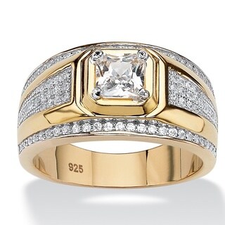 PalmBeach 14k Gold over Silver Men's Square-cut and Pave Cubic Zirconia Ring