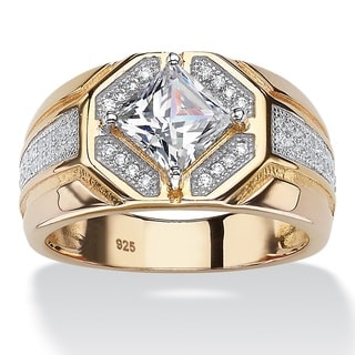 PalmBeach 14k Gold over Silver Men's Square Cubic Zirconia Octagon Ring