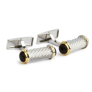 Rhodium-plated Brass Onyx Stone Cufflinks