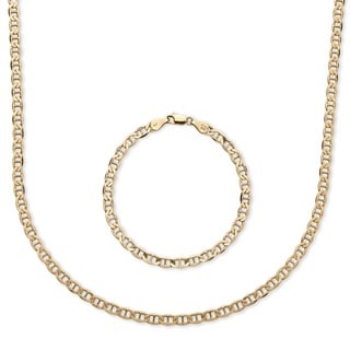 PalmBeach 14k Yellow Gold over Silver Men's Mariner Link 2-piece Chain and Bracelet Set
