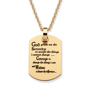 PalmBeach Gold over Stainless Steel 'Serenity Prayer' Dog Tag Pendant Necklace