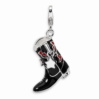 Sterling Silver Black and Red Enameled Cowboy Boot Charm