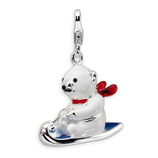 Sterling Silver 3D Enamel Polar Bear on Sled Charm
