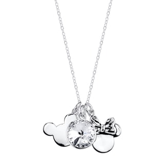 Disney Silver Overlay Crystal Mickey and Minnie Mouse Charm Necklace