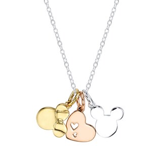 Disney Tricolor Brass Mickey and Minnie Mouse Charm Necklace