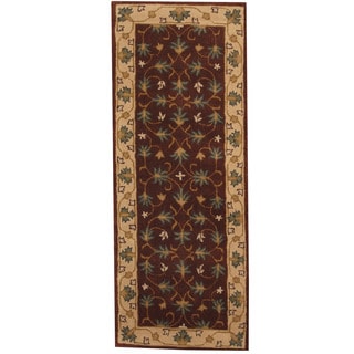 Herat Oriental Indo Hand-tufted Mahal Brown/ Ivory Wool Runner (2'4 x 6')