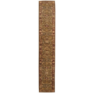 Herat Oriental Indo Hand-tufted Tibetan Green/ Red Wool Runner (2' x 12')