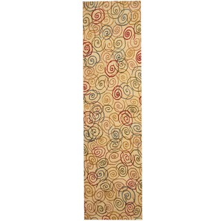 Herat Oriental Indo Hand-tufted Tibetan Beige/ Green Wool Runner (2'10 x 10'8)