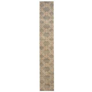 Herat Oriental Indo Hand-tufted Tibetan Light Blue/ Ivory Wool Runner (2' x 12')