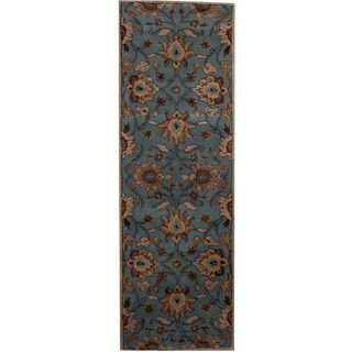 Herat Oriental Indo Hand-tufted Tibetan Blue/ Beige Wool Runner (2'6 x 8')