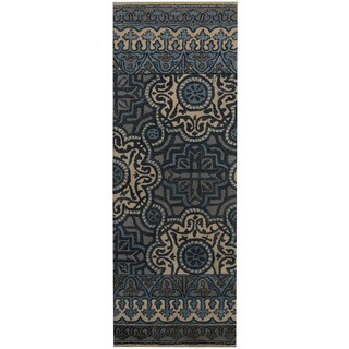 Herat Oriental Indo Hand-tufted Tibetan Blue/ Ivory Wool Runner (2'6 x 7')