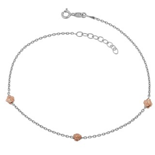 Argento Italia Two-tone Sterling Silver Rose Station Adjustable Length Anklet