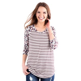 DownEast Basics Women's Striped Baseball Tee