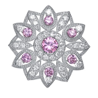 Collette Z Sterling Silver Purple and Clear Cubic Zirconia Flower Pin