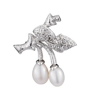 Collette Z Sterling Silver Pearl and Cubic Zirconia Cherry Pin