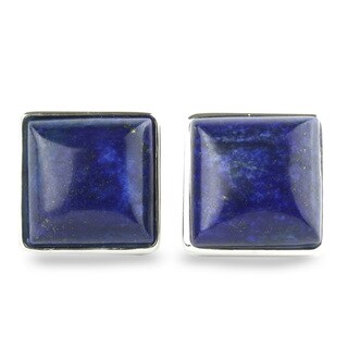 Sterling Silver 15 mm Square Lapis Stud Earrings