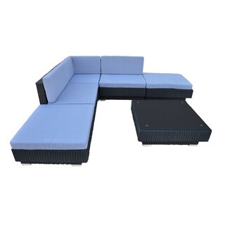 SOLIS Cavalli Sectional Outdoor Blue and Black 6-piece Wicker Rattan Patio Set