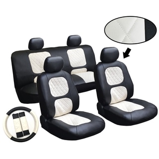 Miami 11-piece Luxury Diamond Stitched Leatherette Car Truck SUV Seat and Steering Wheel Covers Set