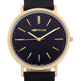 Montclair Women's Lachat Black Leather Ultra-thin Ion-plated Stainless Steel Watch