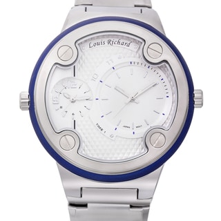 Louis Richard Men's Kelburn Stainless Steel Whilte Multi-layered Diamond Patterned Dial Watch