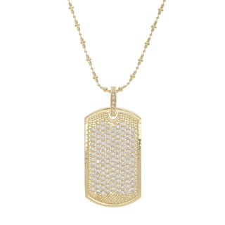 NEXTE Jewelry Brass Cubic Zirconia Micro Pave Dog Tag Necklace