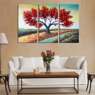 Hand-painted Red Tree Landscape Art - Colors of Nature