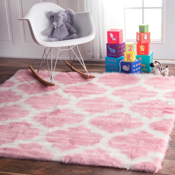 nuLOOM Cozy Soft and Plush Faux Sheepskin Tellis Shag Kids Nursery Pink