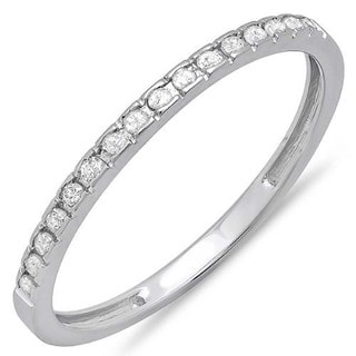 14k White Gold 1/8ct TDW Round Diamond Anniversary Wedding Band Stackable Ring (I-J, I2-I3)