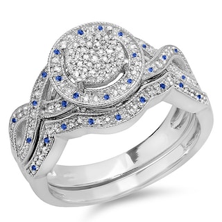 Sterling Silver Blue Sapphire and 1/2ct TDW White Diamond Micro Pave Engagement Ring Set (I-J, I2-I3 and I1-I2)